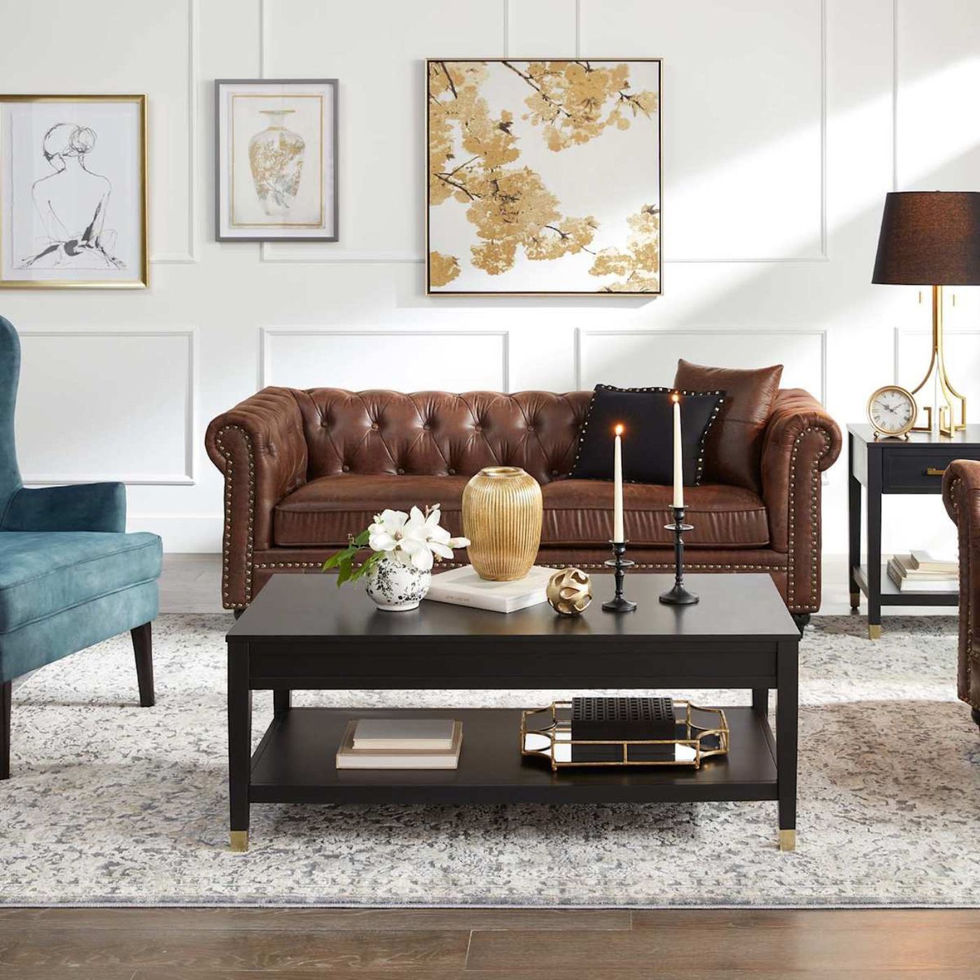 Chesterfield Brown Faux Leather Tufted Sofa