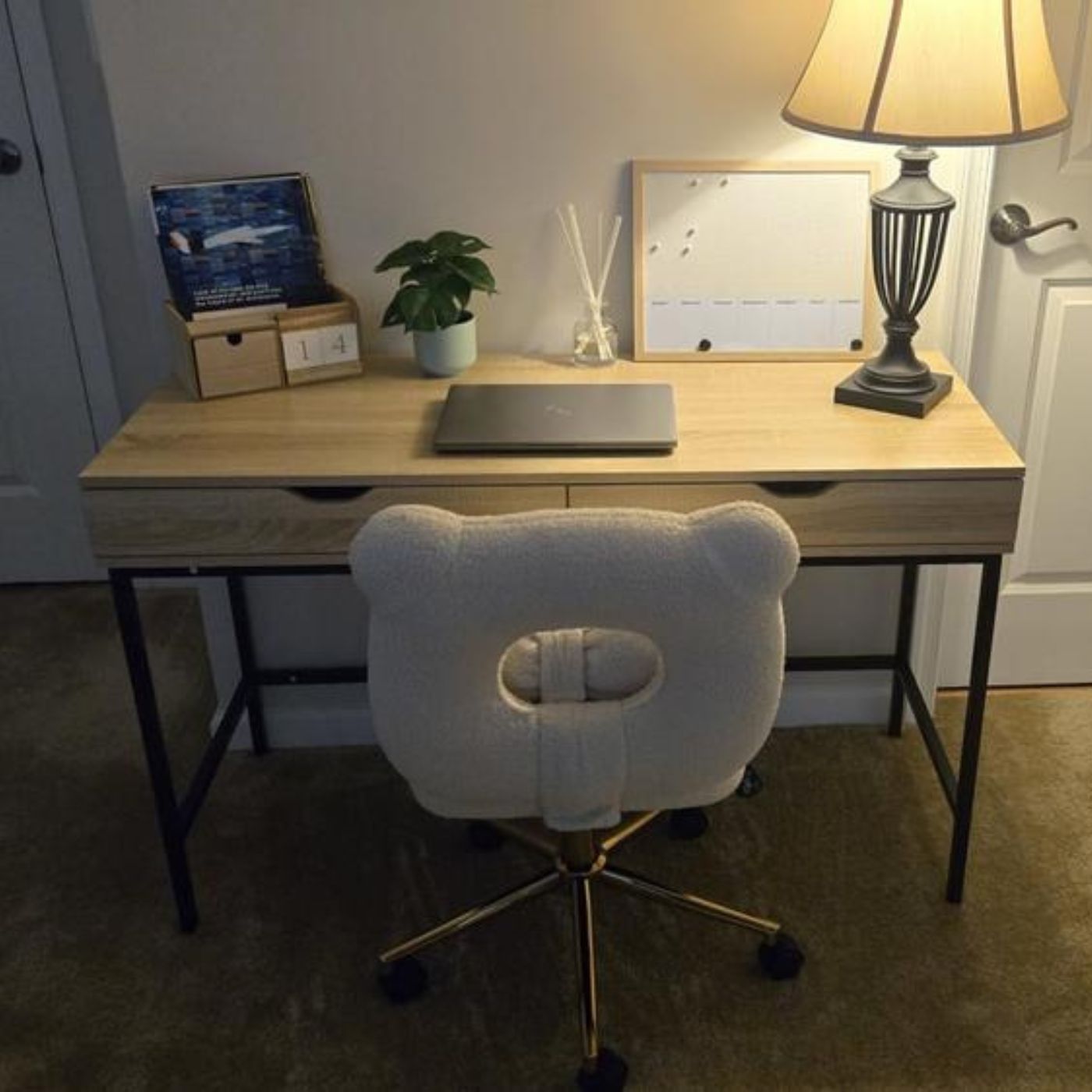 Burnaby Wood & Metal Desk, Natural Wood Finish